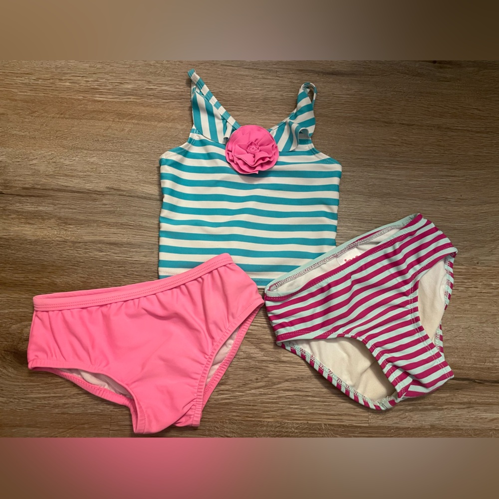 2T striped tankini swimsuit with two bottoms